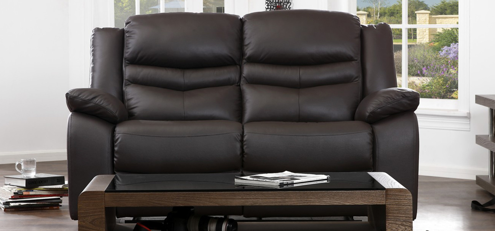 Contour Espresso Brown Manual Reclining 3 2 Seater Leather Sofa