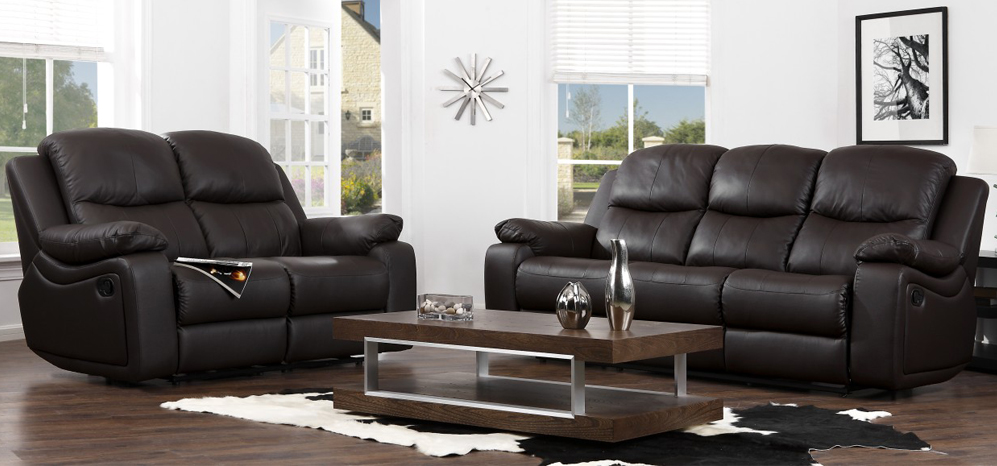 Montreal Espresso Brown Manual Reclining 3 2 Seater Leather Sofa