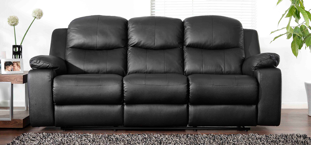 Montreal Midnight Black Manual Reclining 3 2 Seater Leather Sofa
