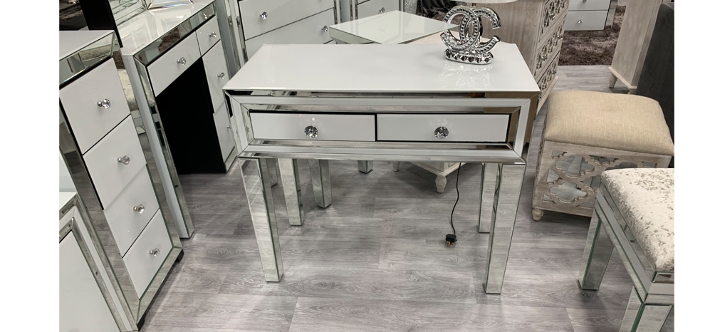 White Gloss And Mirrored 2 Drawer Console Table 2023 Leather