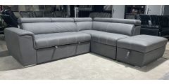 Adria R/H Grey Fabric Corner Sofa Bed With Ottoman Storage And Adjustable Headrests