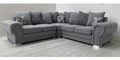 Verona Large Grey Round Arm Fabric Corner Sofa 2C2 With Chrome Legs And Scatter Back