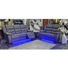 Roma Grey Bonded Leather 3 + 2 Sofa Set Electric Recliners With LED Lighting And USB 
