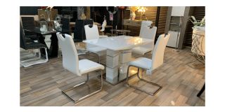 Vega White And Chrome 1.2m High Gloss Dining Table With 4 White Pu Chairs(chairs h100cm d50cm w45cm)