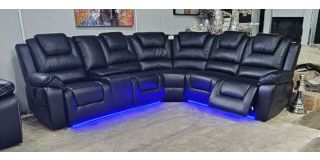 Redford Black 2C2 Corner Sofa Electric Recliners With LED Lighting Drinks Holders Storage And USB 