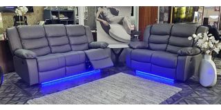 Roma Grey Bonded Leather 3 + 2 Sofa Set Electric Recliners With LED Lighting And USB 