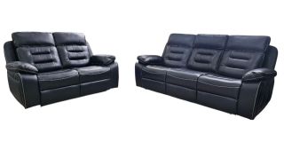 Safa Black Leathaire 3 + 2 Sofa Set Electric Recliner With Speakers Ambient LED Lighting USB Ports Cup Holders