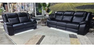 Lisa Black 3 + 2 Sofa Set Electric Recliners With LED Lighting And USB