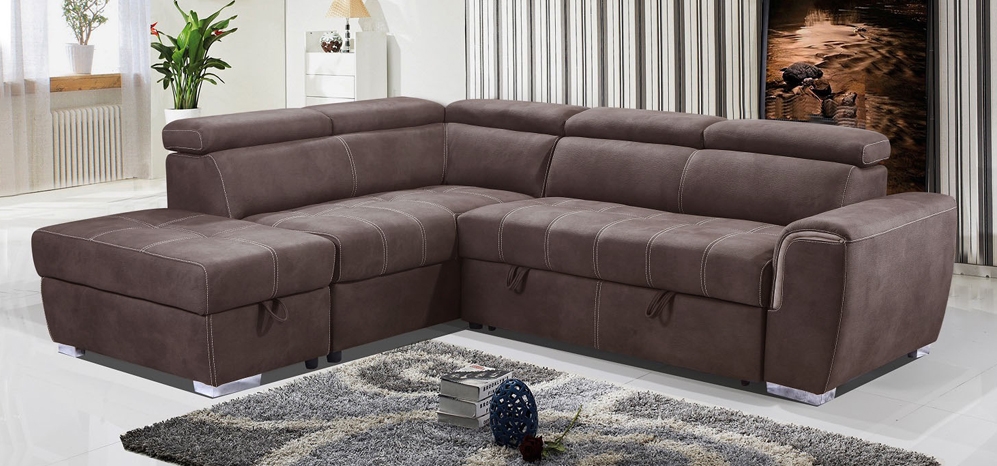 Denver Fabric Corner Sofa Lhf Mushroom Adjustable Headrest