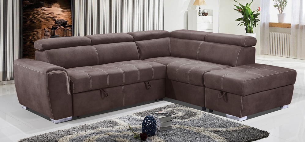 Denver Fabric Corner Sofa Rhf Mushroom Adjustable Headrest