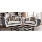 Lino 3 + 2 Fabric Sofa Set With Contrasting Faux Leather - Scatter Back And Chrome Feet