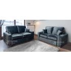 Crystal 3+2 Midnight Grey Luxurious Plush Velvet Fabric Sofa Set With Subtle Button Detailing And Chrome Legs