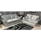 Midas 3+2 Silver Plush Velvet Fabric Sofa Set With Subtle Button Detailing And Chrome Legs