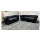 Chesterfield Infinity 3 + 2 Seater Black Plush Velvet Sofa Set With Wooden Legs