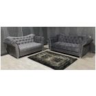 Lorraine Grey Fabric 3 + 2 Sofa Set With Studded Arms And Wooden Legs Ex-Display Showroom Model 48927