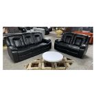 Panther Black Diamond Pattern Leathaire 3 + 2 Manual Recliner Sofa Set With Drinks Holder