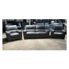 Lucca Grey Leather 3 + 1 Static Sofa Set With Electric Chair Semi-Aniline With Wooden Legs - Few Scuffs (see images) High Street Furniture Store Cancellation 49363