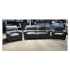 Lucca Grey Leather 3 + 1 Static Sofa Set With Electric Chair Semi-Aniline With Wooden Legs - Few Scuffs (see images) High Street Furniture Store Cancellation 49363