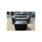 Venezia Grey Leather 2 Seater + Footstool Sisi Italia Semi-Aniline With Wooden Legs - Mismatch Leg Colours - Colour Faded (see images) Ex-Display Showroom Model 49377 Erdington