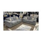 Grey Fabric 3 + 2 Sofa Set With Fabric Swivel Chair And Wooden Legs