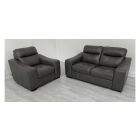 Venezia Grey Leather 2 + 1 Sofa Set Sisi Italia Semi-Aniline With Wooden Legs - Colour Faded Seats (see images) Ex-Display Showroom Model 49454