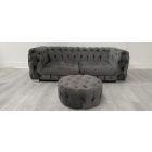 New York Grey Fabric 2 Seater With Chrome Legs + Round Footstool - Few Marks And Scuffs (see images) Ex-Display Showroom Model 49544