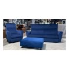 Madox Blue Plush Velvet Static 3 Seater + Lift And Raise Electric Armchair + Footstool - Few Marks (see images) Ex-Display Showroom Model 49582
