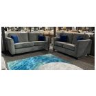 Madeira Dark Grey 3 + 2 Sofa Set Plush Velvet With Wooden Legs And Blue Scatter Cushions Ex-Display Showroom Model 49586