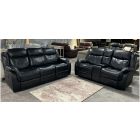 Venice Black Leathaire 3 + 2 Manual Recliner Sofa Set With Drinks Holders And Storage 49606