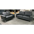 Ikon Grey Bonded Leather 3 + 2 Sofa Set With Chrome Legs Ex-Display Showroom Model 49609