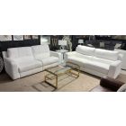 Lucca White Leather 4 + 4 Sofa Set Electric Recliners Sisi Italia Semi-Aniline With Wooden Legs Ex-Display Showroom Model 50366