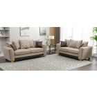 Cambridge 3 + 2 Beige Fabric Sofa Set With Scatter Back Wooden Legs And Studded Arms