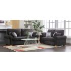 Kylie Grey Fabric 3 + 2 Sofa Set With Round Arms And Wooden Legs