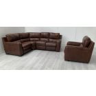 Lucca Brown Leather 1C2 Electric Corner + Electric Armchair Sisi Italia Semi-Aniline With Wooden Legs - Colour Faded And Few Scuffs (see images) High Street Furniture Store Cancellation 50465