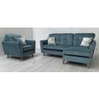 Peacock Plush Velvet Reversible Corner Sofa And Single Chair With Wooden Legs - Tears And Marks (see images) Ex-Display Showroom Model 50484