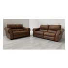 Sisi Italia Brown Large Electric Recliner + Regular Static Sofa Semi-Aniline - 3 Seater Colour Faded With Few Scuffs And Marks Ex-Display Showroom Model 50562