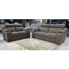 Ethos 3 + 2 New Trend Taupe Brown Semi Aniline Sofa Set With Wooden Legs And Contrast Stitching