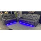 Vegas Grey 32 Leathaire Electric Recliners With Reading Lights Floor Lighting Wireless Charger Usb And Cup Holders