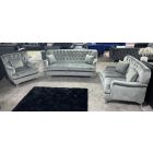 Hoxton 3 + 2 + 1 Grey Soft Velvet Sofa Set Studded With Chrome Legs