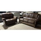 Mini Divani 3 + 2 Brown Round Arm Leather Sofa Set With Wooden Frame