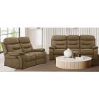 Gizelle 3 + 2 Tan Soft Hard Wearing Fabric High Back Manual Recliner Sofa Set With Contrast Piping