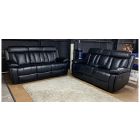 Cairo 3 + 2 Black Leatheraire Manual Recliner Sofa Set With Drinks Holders Showroom Clearance 50972