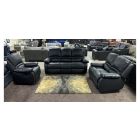 Alexa 3 + 1 Manual Recliners With 2 Seater Static Black Bonded Leather With Drinks Holders