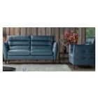 Cabrini 3 + 2 Blue Semi-Analine Leather Sofa Set With Wooden Legs