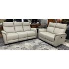 Zora 3 + 2 Manual Recliners Pearl Grey Corrected Grain Leather Ex-Display Showroom Model 51088