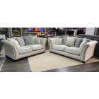 Vesper 3 + 2 Scatter Back Grey Fabric Sofas With Studded Arms And Wooden Legs