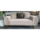Turin 3 + 2 Beige Plush Velvet Fabric Sofa Set With Gold Metal Base With Drop Down Back Seat