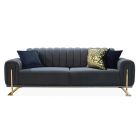 Turin 3 + 2 Black Plush Velvet Fabric Sofa Set With Gold Metal Base With Drop Down Back Seat