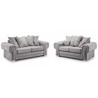 Verona 3 + 2 Seater Grey Round Arm Scatter Back Fabric Sofa Set With Chrome Legs
