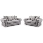 Verona 3 + 2 Seater Grey Round Arm Scatter Back Fabric Sofa Set With Chrome Legs